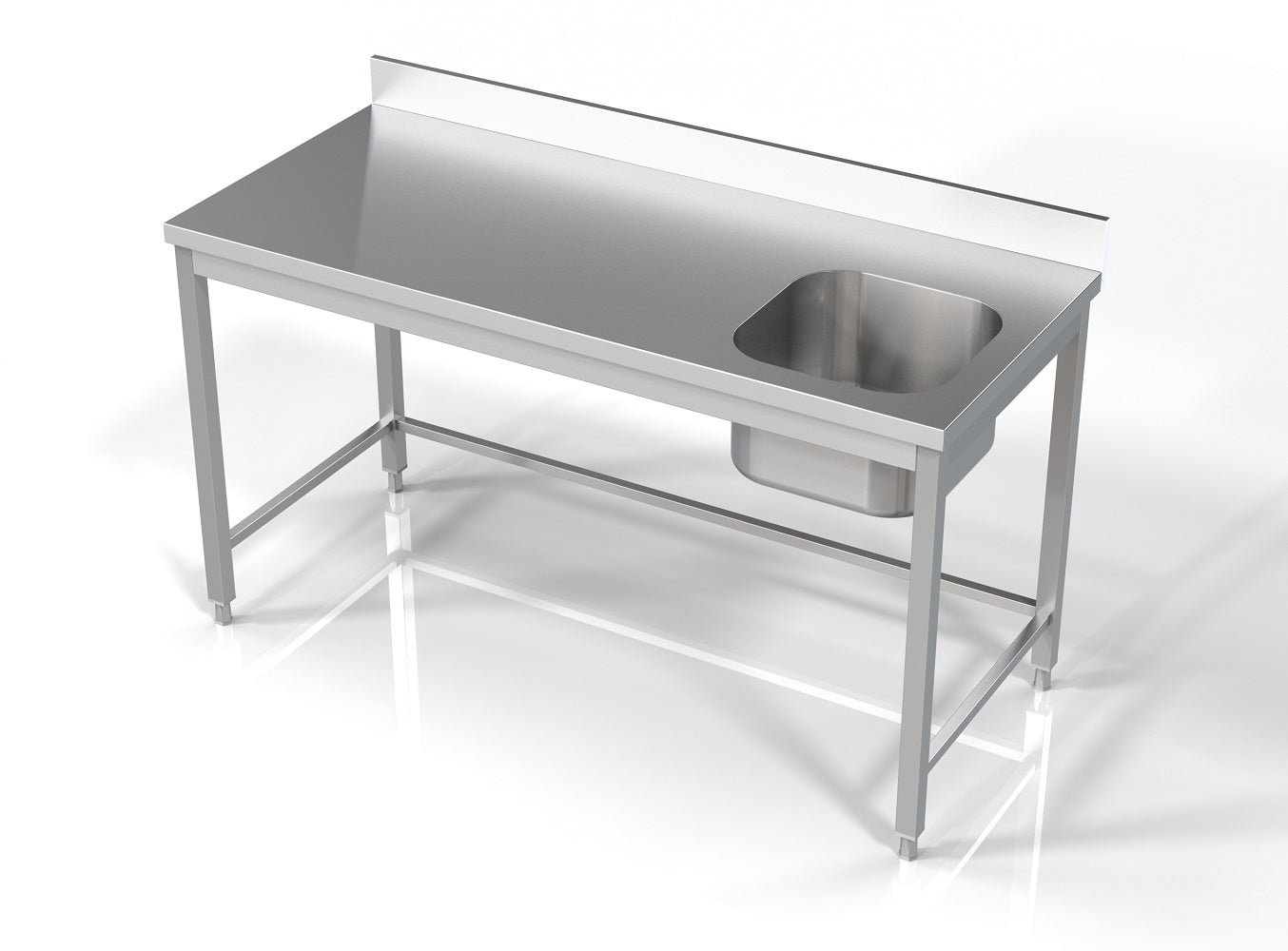 Combisteel Stainless Steel Table with Sink 60cm Depth - Sink Right - with open Frame - RVSVoordeel