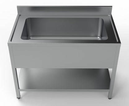 Combisteel Stainless Steel Table with Sink 70cm Depth - Full Width Sink - with Storage Shelf - RVSVoordeel