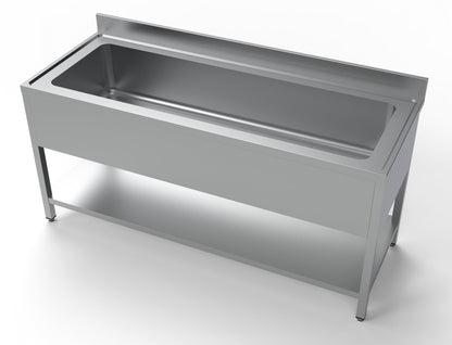 Combisteel Stainless Steel Table with Sink 70cm Depth - Full Width Sink - with Storage Shelf - RVSVoordeel