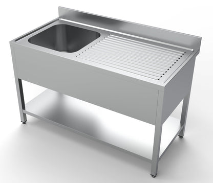 Combisteel Stainless Steel Table with Sink 70cm Depth - Sink Left - with Storage Shelf - RVSVoordeel