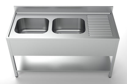 Combisteel Stainless Steel Table with Sink 70cm Depth - Sink Left - with Storage Shelf - RVSVoordeel