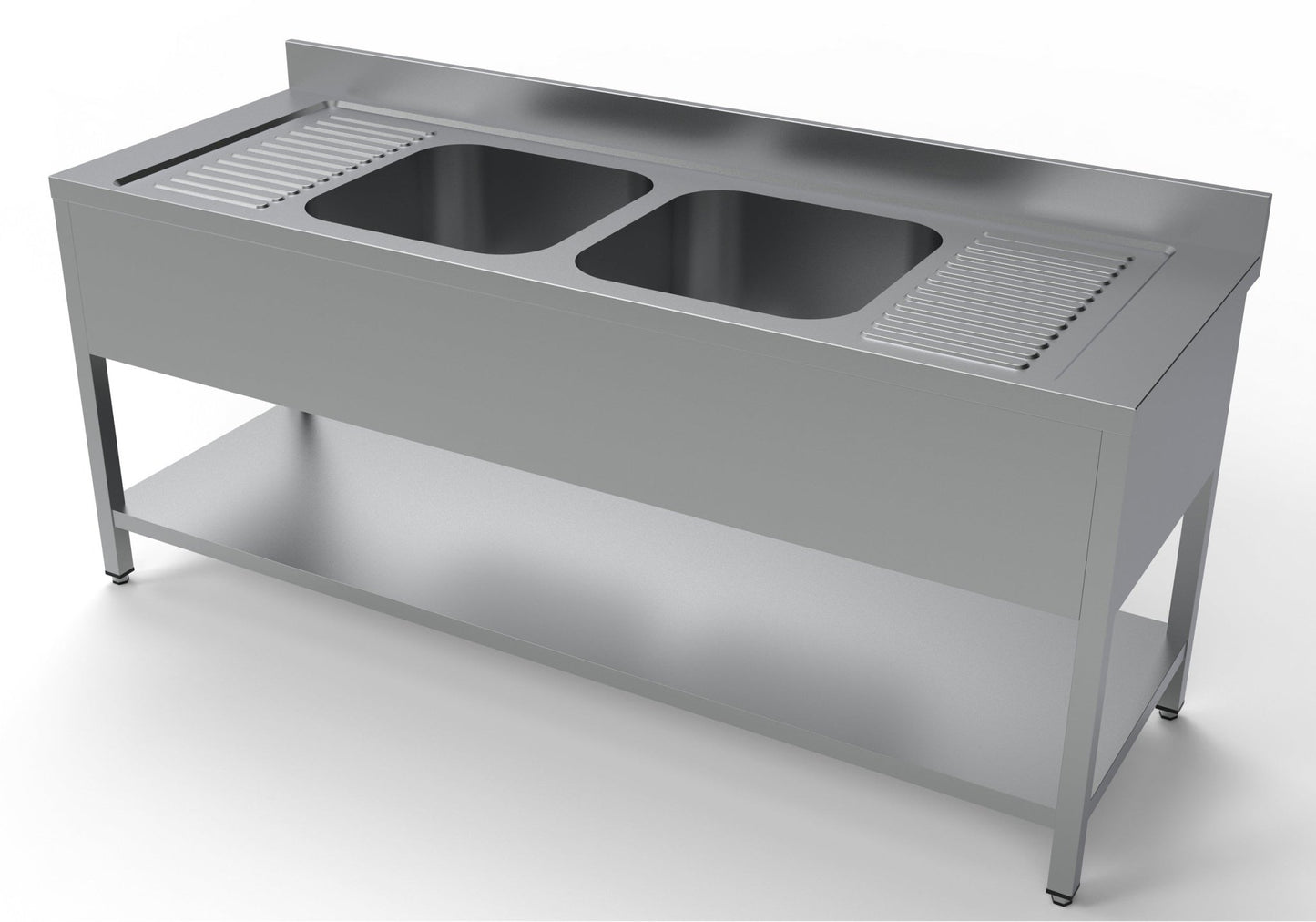 Combisteel Stainless Steel Table with Sink 70cm Depth - Sink Middle - with Storage Shelf - RVSVoordeel