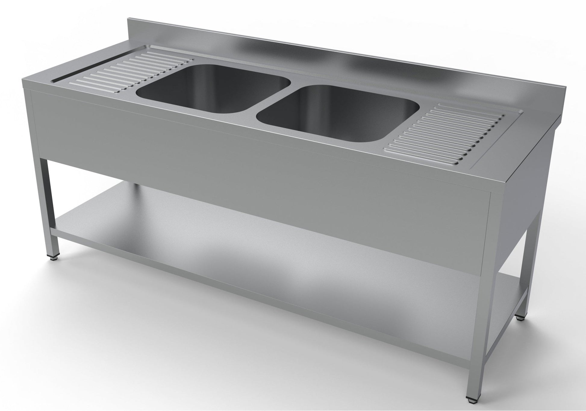 Combisteel Stainless Steel Table with Sink 70cm Depth - Sink Middle - with Storage Shelf - RVSVoordeel