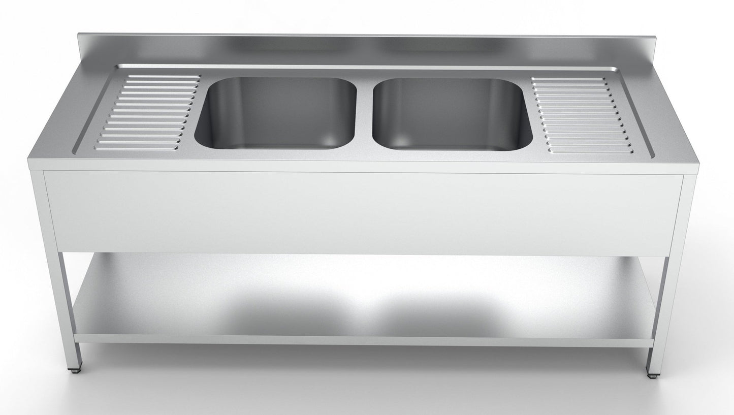 Combisteel Stainless Steel Table with Sink 70cm Depth - Sink Middle - with Storage Shelf - RVSVoordeel
