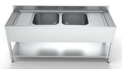 Combisteel Stainless Steel Table with Sink 70cm Depth - Sink Middle - with Storage Shelf - RVSVoordeel