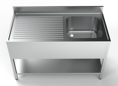 Combisteel Stainless Steel Table with Sink 70cm Depth - Sink Right - with Storage Shelf - RVSVoordeel
