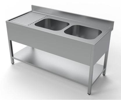Combisteel Stainless Steel Table with Sink 70cm Depth - Sink Right - with Storage Shelf - RVSVoordeel