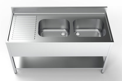 Combisteel Stainless Steel Table with Sink 70cm Depth - Sink Right - with Storage Shelf - RVSVoordeel