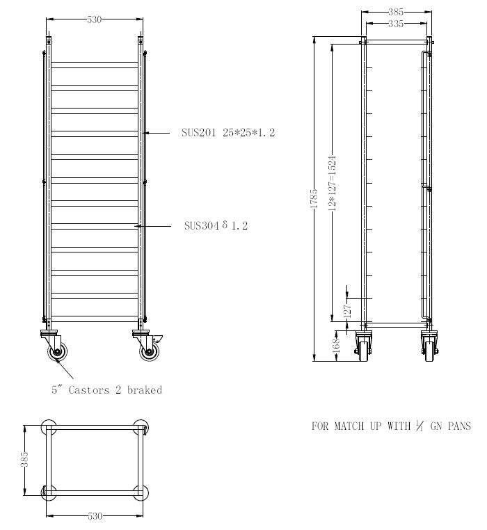 Combisteel Tray Trolley Gastronorm - Fits 12 x 1/1 GN - excl GN trays - RVSVoordeel