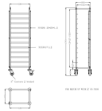 Combisteel Tray Trolley Gastronorm - Fits 12 x 1/1 GN - excl GN trays - RVSVoordeel
