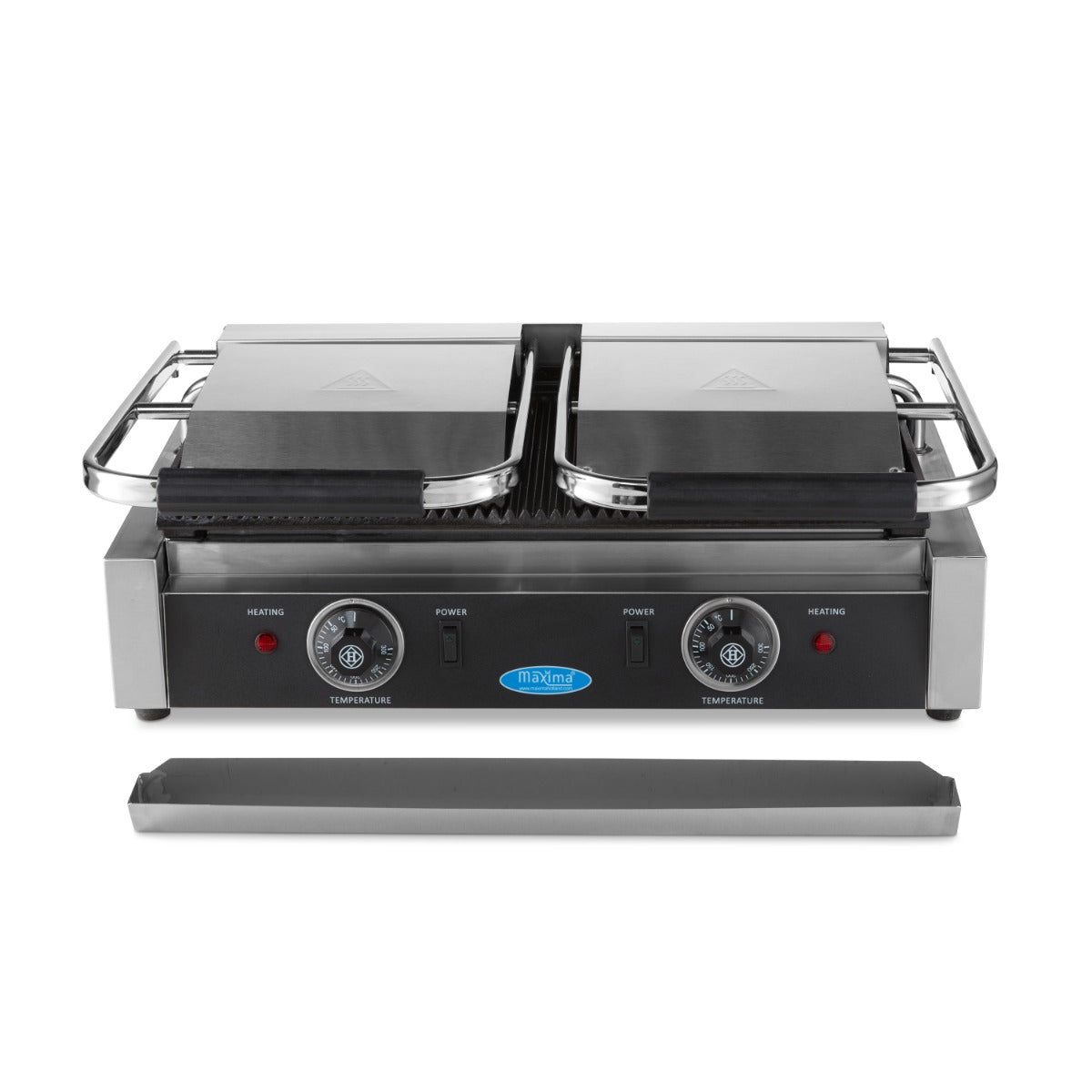 Maxima Contact Grill 2x 22cm Grooved - Double Grill Plate - RVSVoordeel
