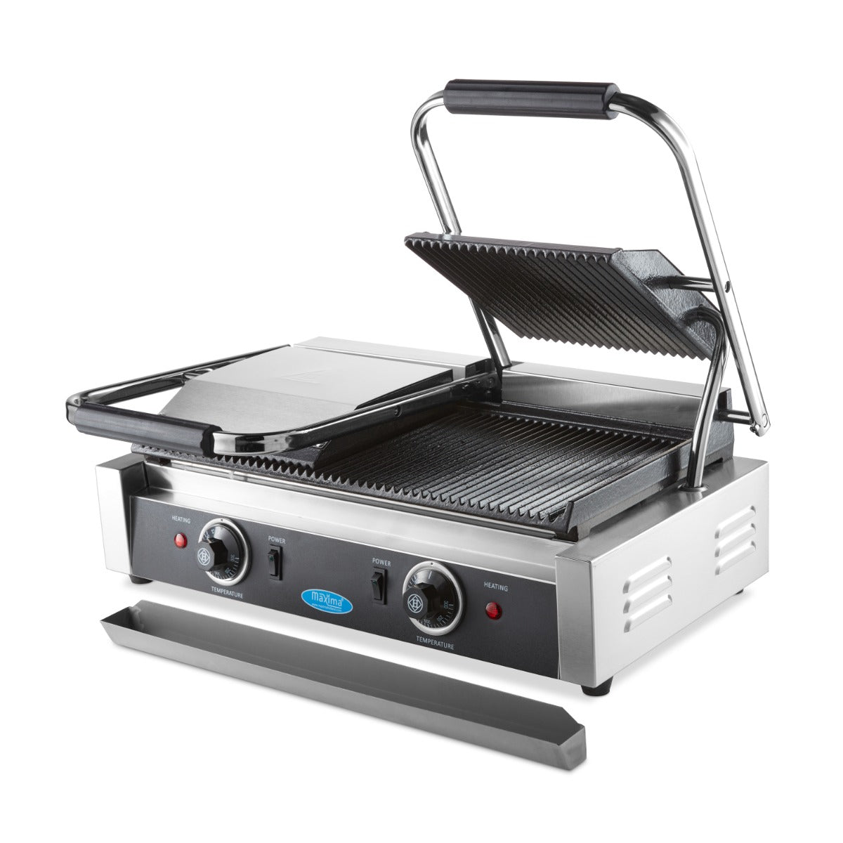 Maxima Contact Grill 2x 22cm Grooved - Double Grill Plate - RVSVoordeel