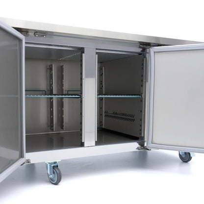 Maxima Counter Freezer 223cm Width on Wheels - 4 Doors - 4 Adjustable Shelves (GN) - RVSVoordeel