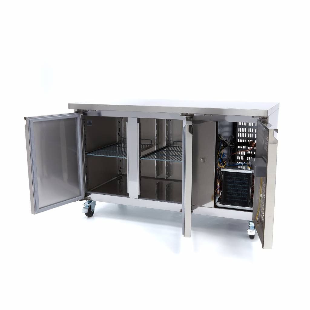 Maxima Counter Fridge 136cm Width on Wheels - 2 Doors - 2 Adjustable Shelves (GN) - RVSVoordeel
