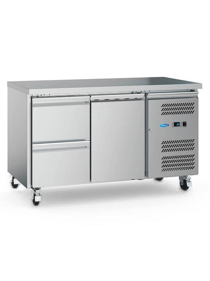Maxima Counter Fridge 136cm Width on Wheels - 2 Doors - 2 Adjustable Shelves (GN) - RVSVoordeel