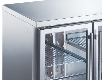 Maxima Counter Fridge 136cm Width on Wheels - 2 Glass Doors - 2 Adjustable Shelves (GN) - RVSVoordeel