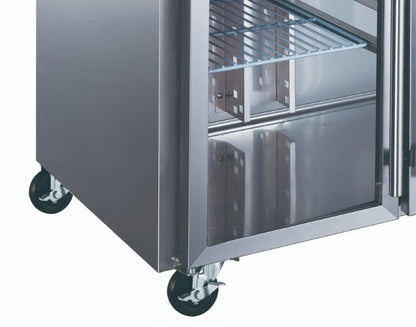 Maxima Counter Fridge 136cm Width on Wheels - 2 Glass Doors - 2 Adjustable Shelves (GN) - RVSVoordeel