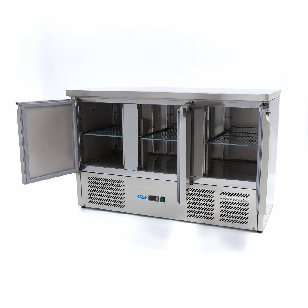 Maxima Counter Fridge 137cm Width - 3 Doors - 3 Adjustable Shelves (GN) - RVSVoordeel