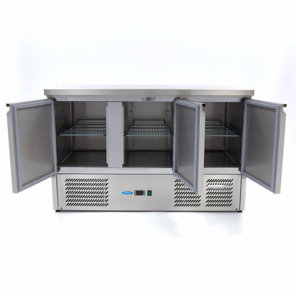 Maxima Counter Fridge 137cm Width - 3 Doors - 3 Adjustable Shelves (GN) - RVSVoordeel