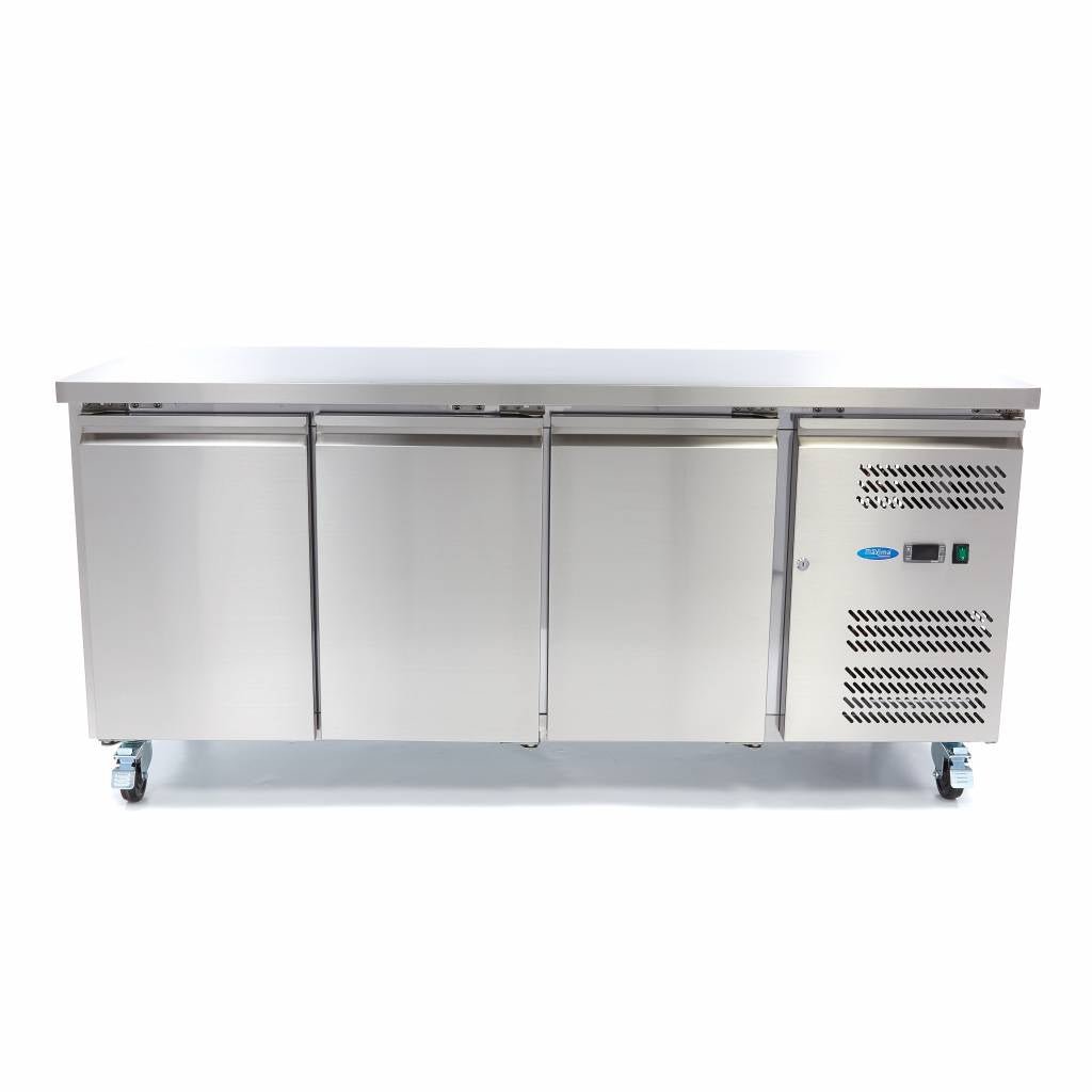 Maxima Counter Fridge 180cm Width on Wheels - 3 Doors - 3 Adjustable Shelves (GN) - RVSVoordeel
