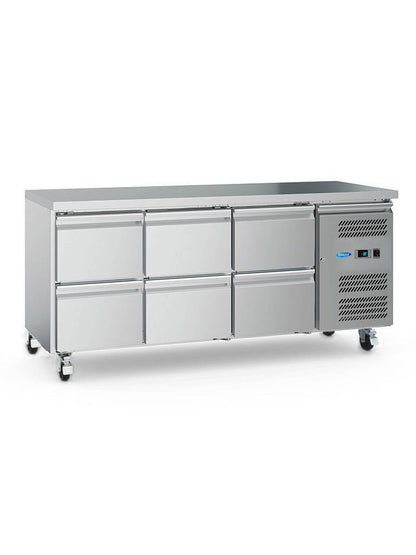 Maxima Counter Fridge 180cm Width on Wheels - 3 Doors - 3 Adjustable Shelves (GN) - RVSVoordeel