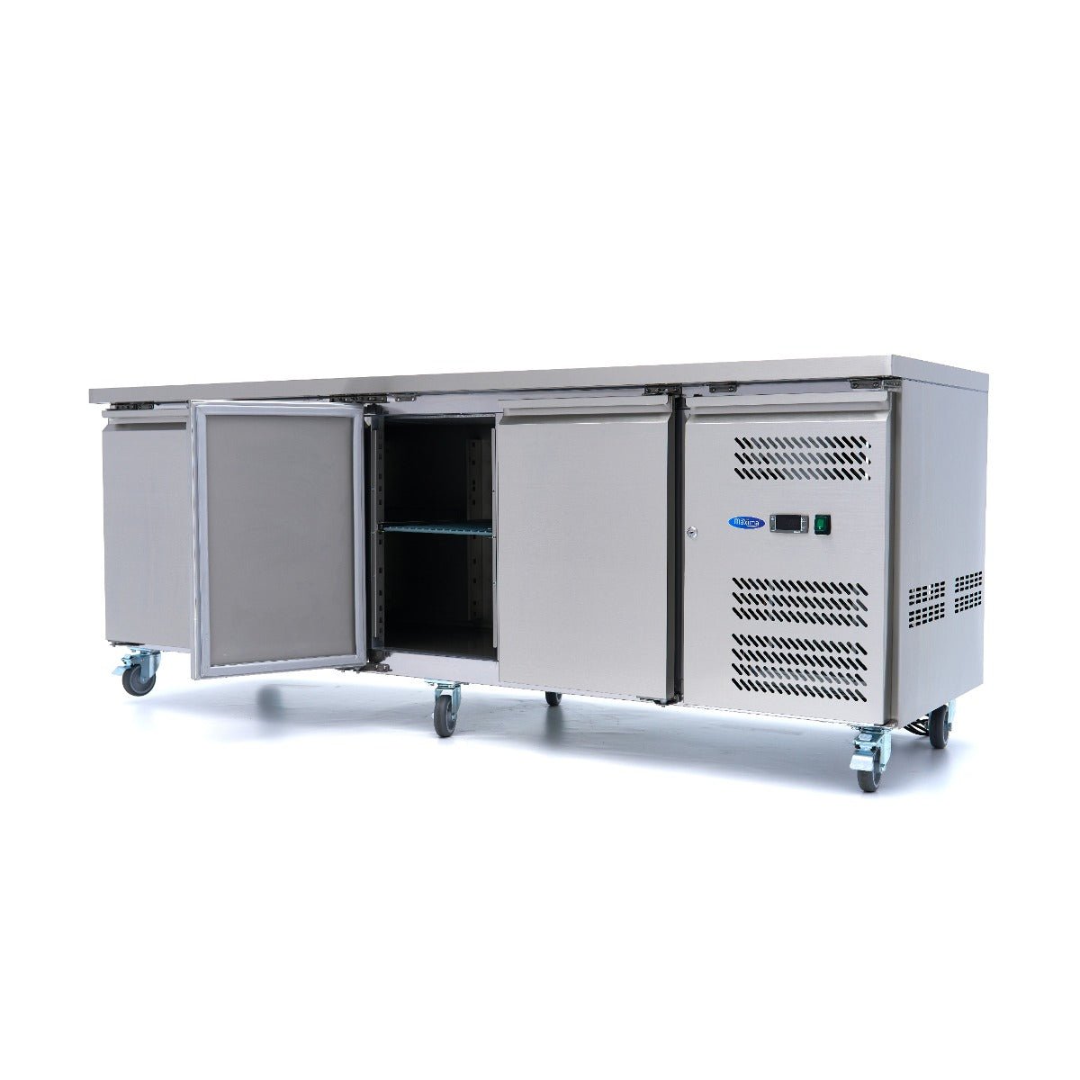 Maxima Counter Fridge 223cm Width on Wheels - 4 Doors - 4 Adjustable Shelves (GN) - RVSVoordeel