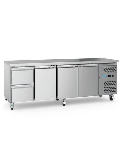 Maxima Counter Fridge 223cm Width on Wheels - 4 Doors - 4 Adjustable Shelves (GN) - RVSVoordeel