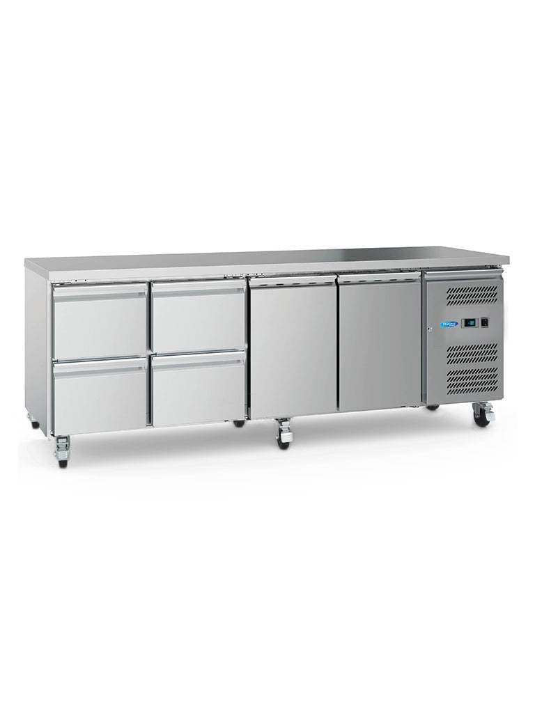 Maxima Counter Fridge 223cm Width on Wheels - 4 Doors - 4 Adjustable Shelves (GN) - RVSVoordeel