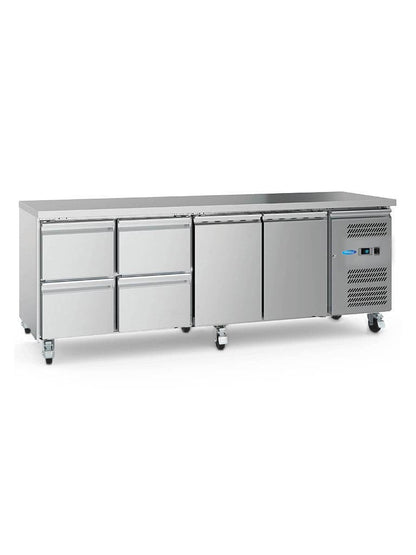 Maxima Counter Fridge 223cm Width on Wheels - 4 Doors - 4 Adjustable Shelves (GN) - RVSVoordeel