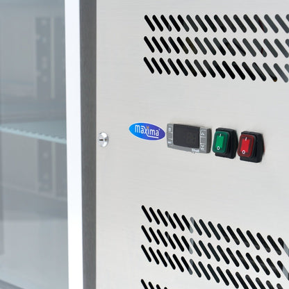 Maxima Counter Fridge 223cm Width on Wheels - 4 Glass Doors - 4 Adjustable Shelves (GN) - RVSVoordeel