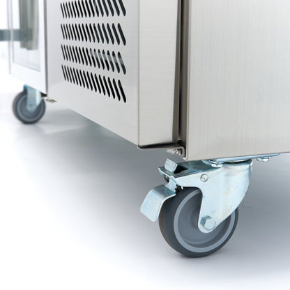 Maxima Counter Fridge 223cm Width on Wheels - 4 Glass Doors - 4 Adjustable Shelves (GN) - RVSVoordeel