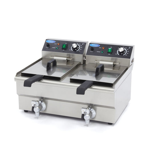 Maxima Deep Fryer - 2 x 10L - 2 Baskets - with Drain Tap - RVSVoordeel