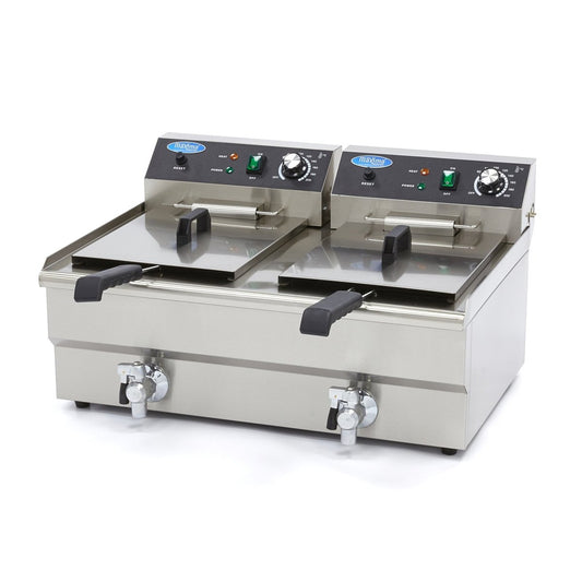 Maxima Deep Fryer - 2 x 16L - 2 Baskets - with Drain Tap - RVSVoordeel