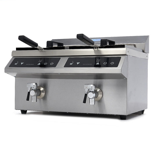 Maxima Deep Fryer - 2 x 8L - 2 Baskets - with Drain Tap - Induction - RVSVoordeel