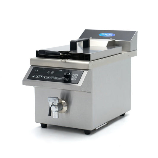 Maxima Deep Fryer - 8L - 1 Basket - Induction - Lift System - with Drain Tap - RVSVoordeel