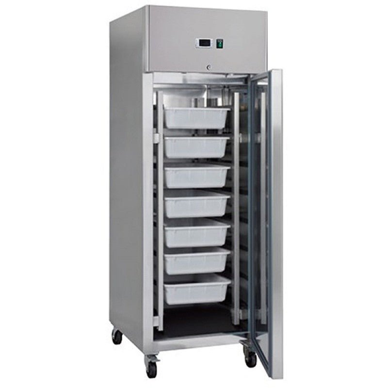 Maxima Fish Fridge 600L on Wheels - 7 Containers (60 x 40cm) - Stainless Steel - RVSVoordeel
