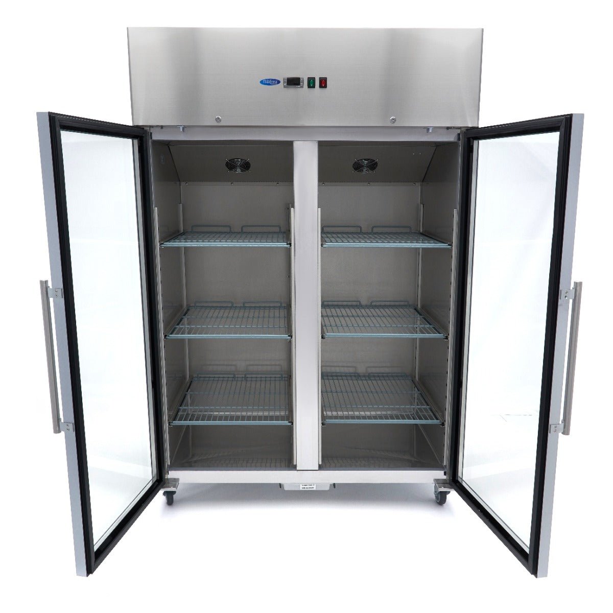 Maxima Freezer 1200L with Glass door - 6 Adjustable Shelves (2/1 GN) - on Wheels - Stainless Steel - RVSVoordeel