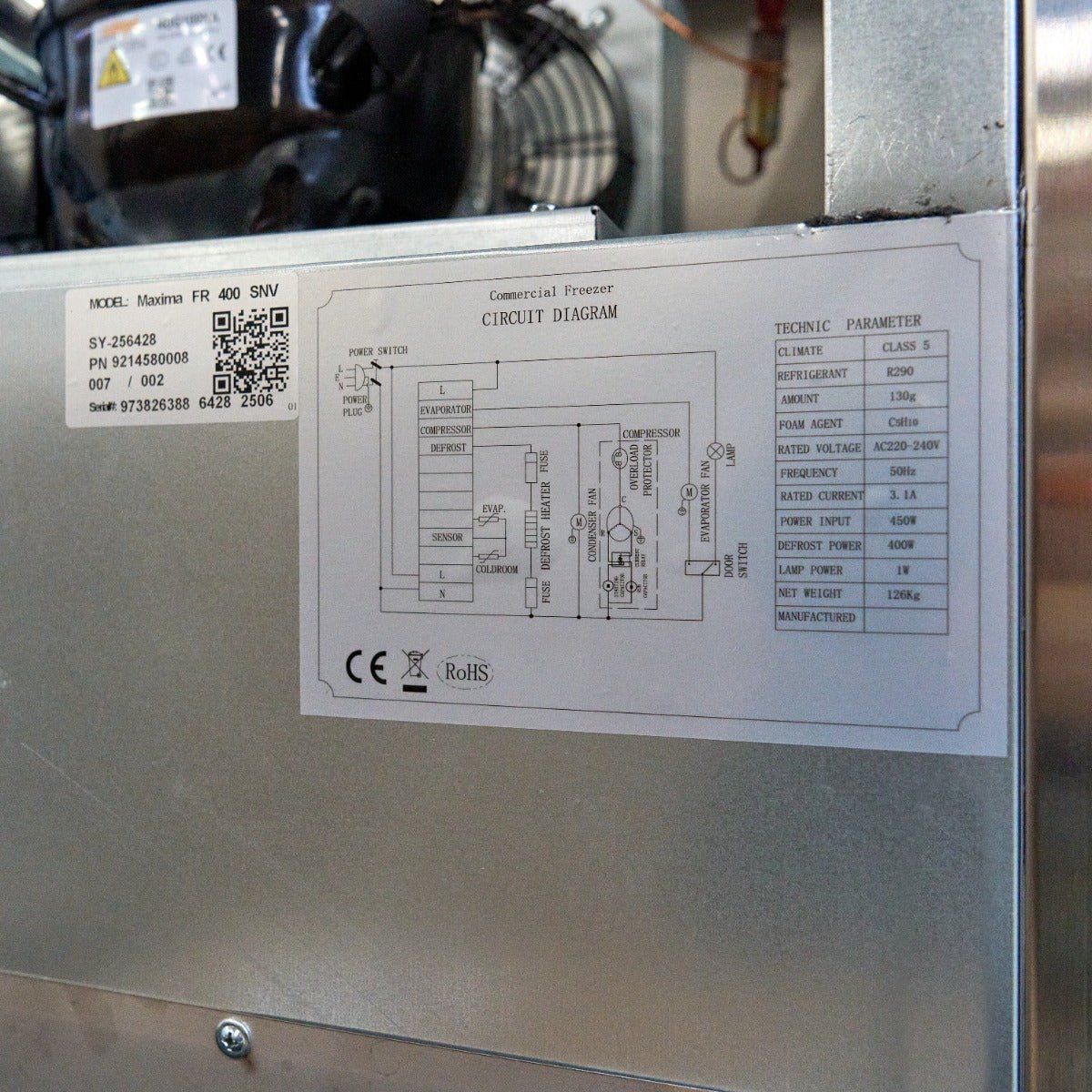 Maxima Freezer 400L on Wheels - 3 Adjustable Shelves - Stainless Steel - RVSVoordeel