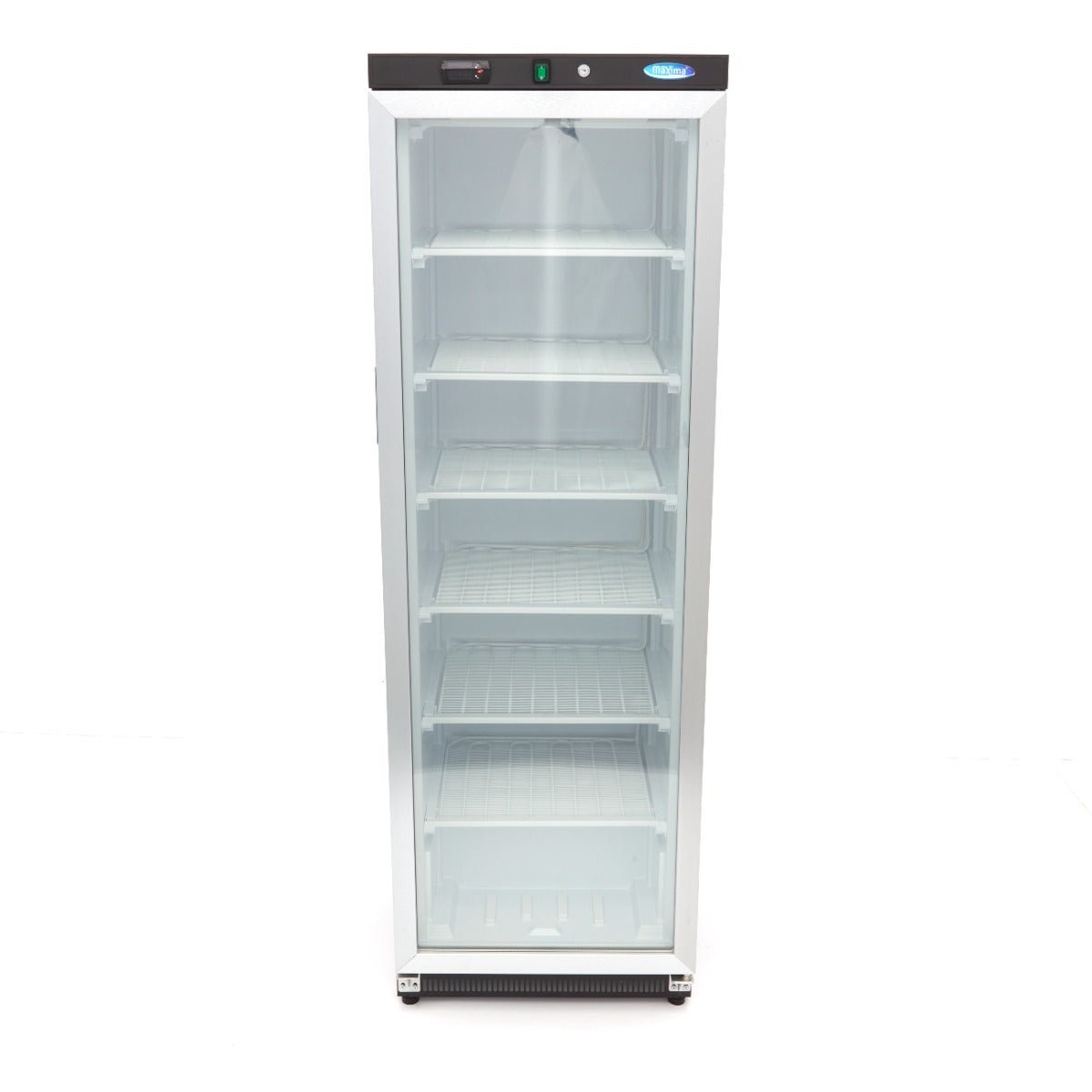 Maxima Freezer 400L with Glass Door - 6 Fixed Shelves - Black - RVSVoordeel