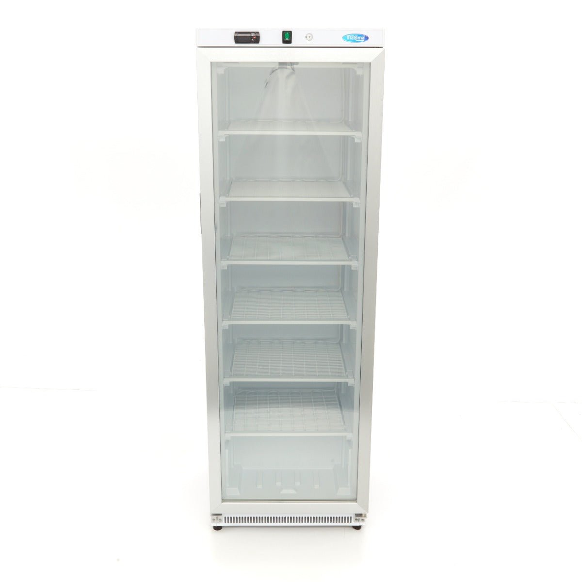 Maxima Freezer 400L with Glass Door - 6 Fixed Shelves - White - RVSVoordeel