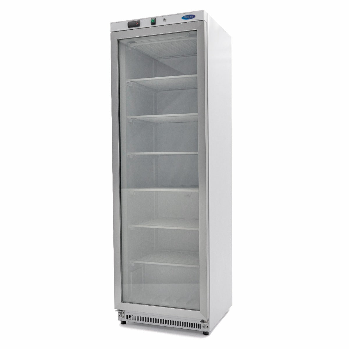 Maxima Freezer 400L with Glass Door - 6 Fixed Shelves - White - RVSVoordeel