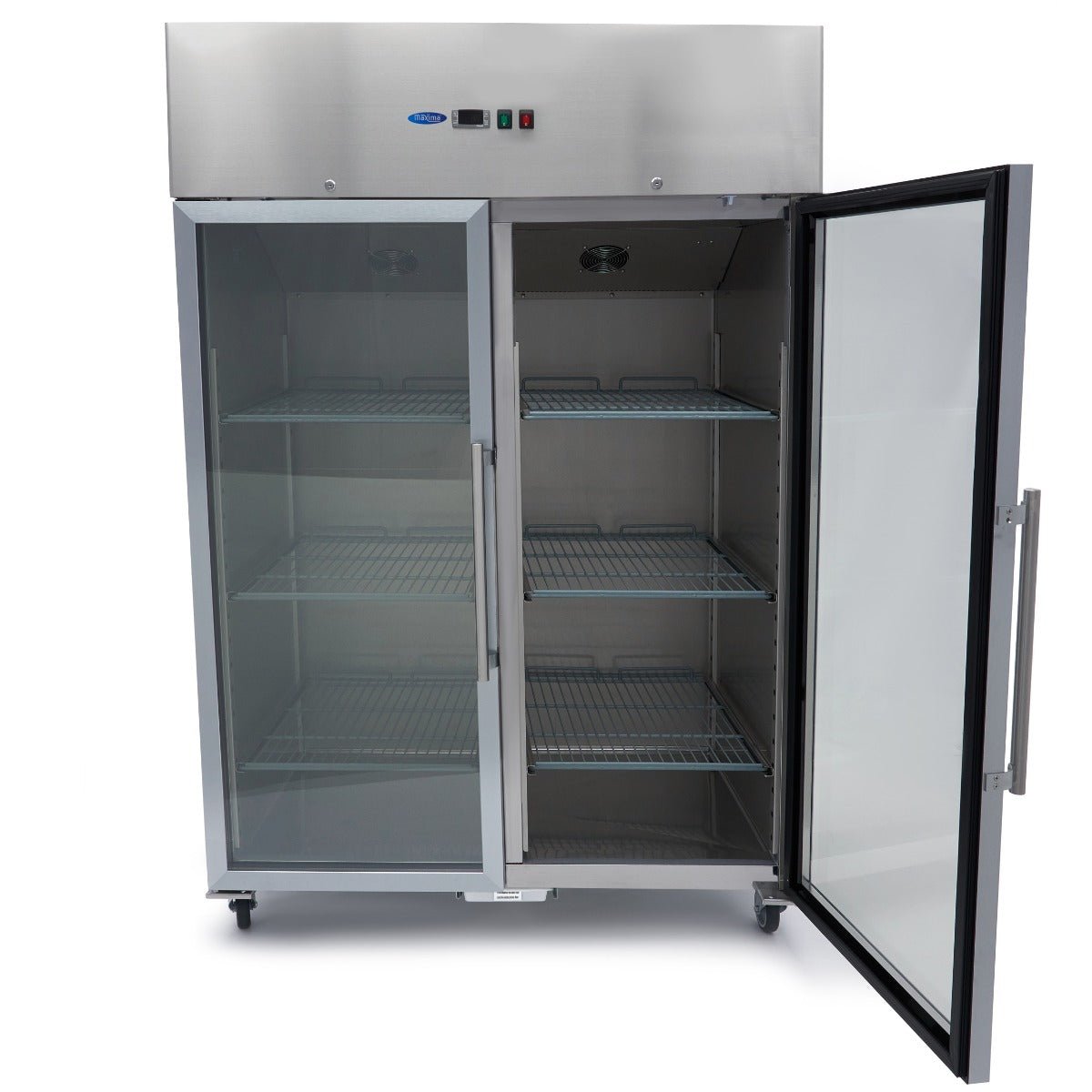 Maxima Fridge 1200L with Glass door - 6 Adjustable Shelves (2/1 GN) - on Wheels - Stainless Steel - RVSVoordeel