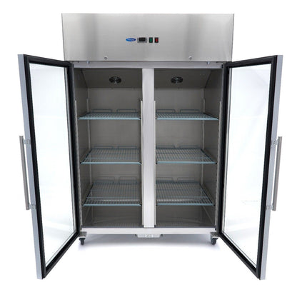 Maxima Fridge 1200L with Glass door - 6 Adjustable Shelves (2/1 GN) - on Wheels - Stainless Steel - RVSVoordeel