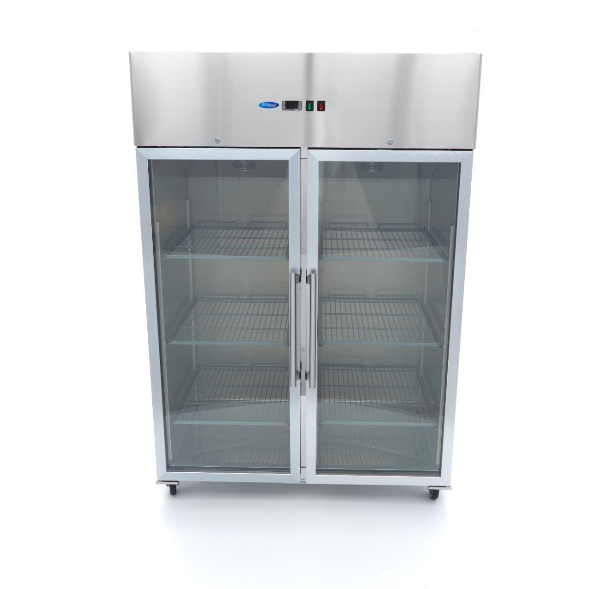 Maxima Fridge 1200L with Glass door - 6 Adjustable Shelves (2/1 GN) - on Wheels - Stainless Steel - RVSVoordeel