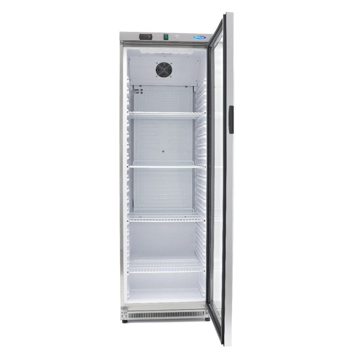 Maxima Fridge 400L with Glass Door - 4 Adjustable Shelves - Stainless Steel - RVSVoordeel
