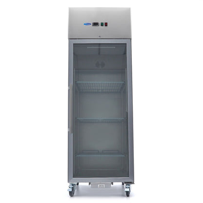 Maxima Fridge 600L with Glass door - 3 Adjustable Shelves (2/1 GN) - on Wheels - Stainless Steel - RVSVoordeel
