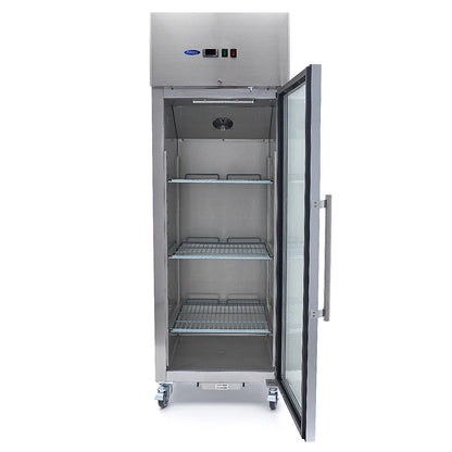 Maxima Fridge 600L with Glass door - 3 Adjustable Shelves (2/1 GN) - on Wheels - Stainless Steel - RVSVoordeel