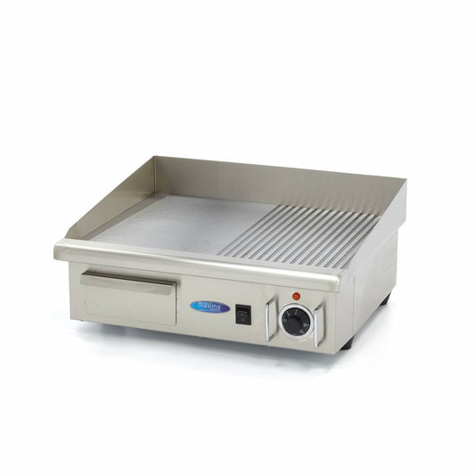 Maxima Griddle 55cm - Half Grooved surface - with Drip Tray - RVSVoordeel