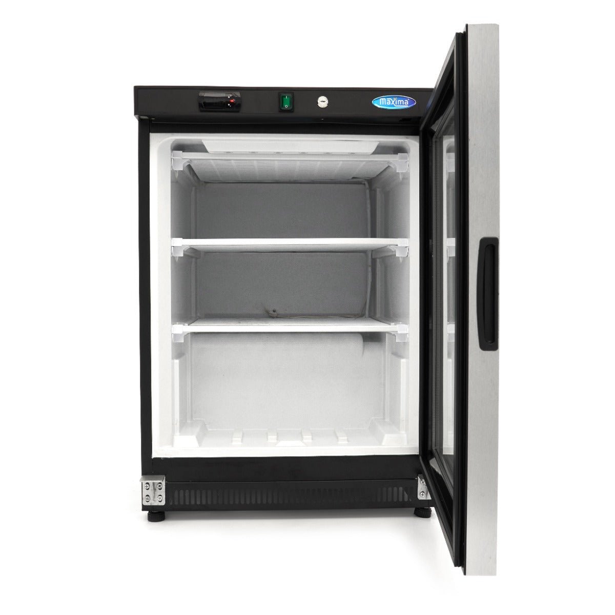 Maxima Mini Freezer 200L with Glass Door - 2 Fixed Shelves - Black - RVSVoordeel