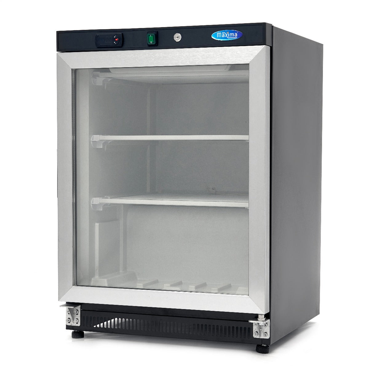 Maxima Mini Freezer 200L with Glass Door - 2 Fixed Shelves - Black - RVSVoordeel